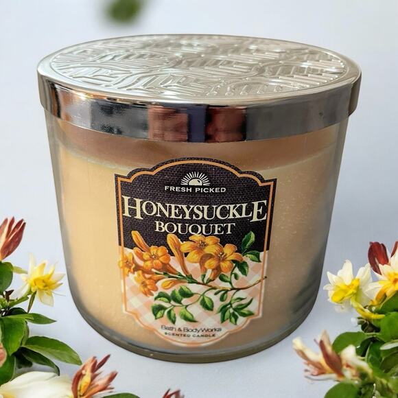 Bath & Body Works Honeysuckle Bouquet 3 Wick Candle 14.5 oz Hostess Gift Decor - Picture 8 of 8